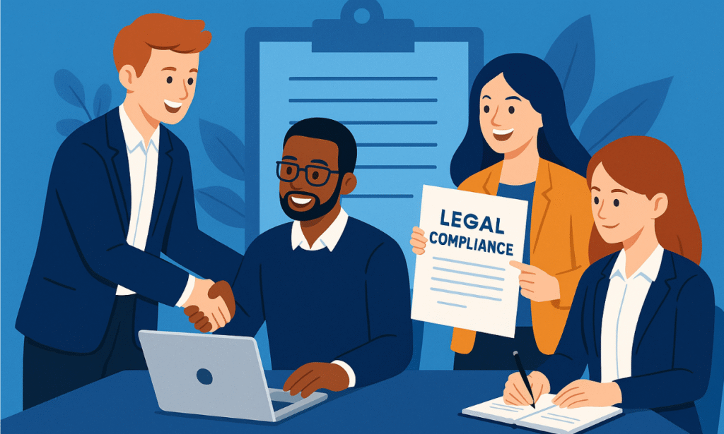 Startup founders securing legal compliance to avoid launch mistakes.